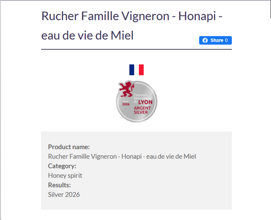 Eau de vie de miel - Spiritueux au miel - Médaille Argent Lyon - Hunnegdrëpp 50cl