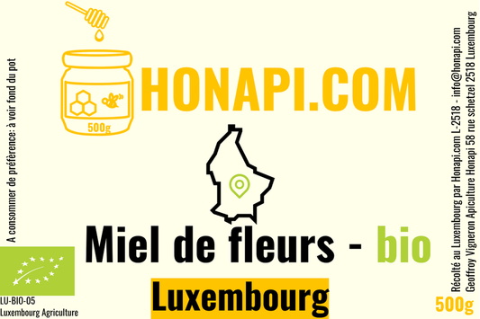 Miel bio Luxembourg - Bio Lëtzebuerger hunneg - Remich (500g) - 2024 🇱🇺