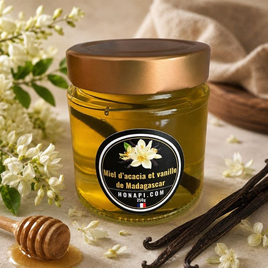 Pot de 250g de Miel d'Acacia et vanille de Madagascar Honapi