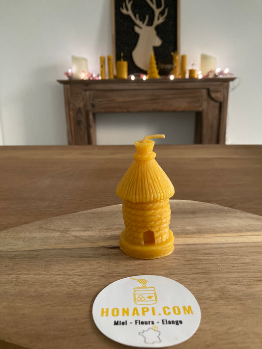 Bougie en cire abeille de forme ruche - 100% artisanale - made in france - made in luxembourg