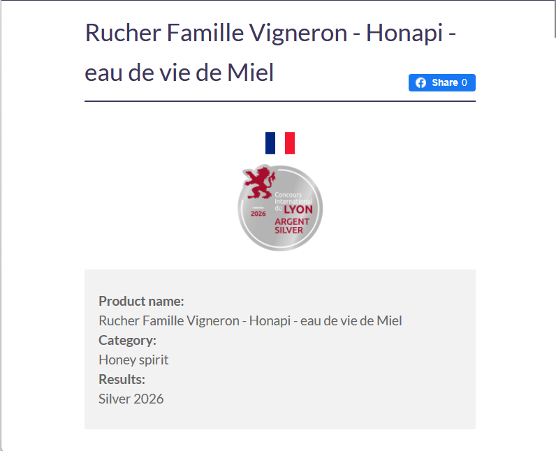 Eau de vie de miel - Spiritueux au miel - Médaille Argent Lyon - Hunnegdrëpp  50cl